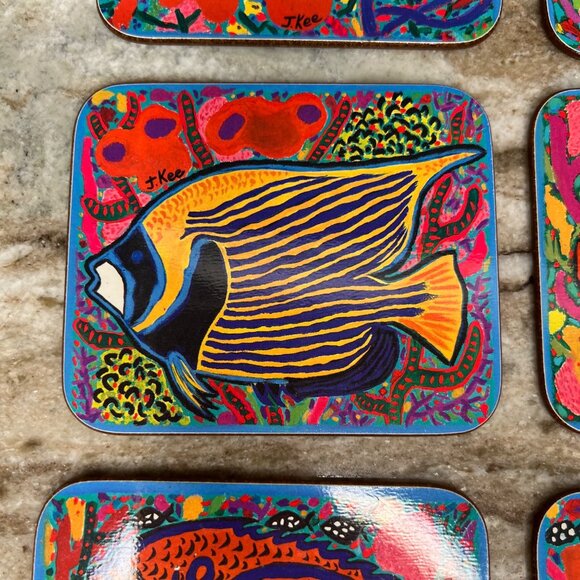 Rare VTG Jenny Kee Set Of 6 Coasters Cork Back Barrier Reef Tropical Fish - Picture 4 of 13